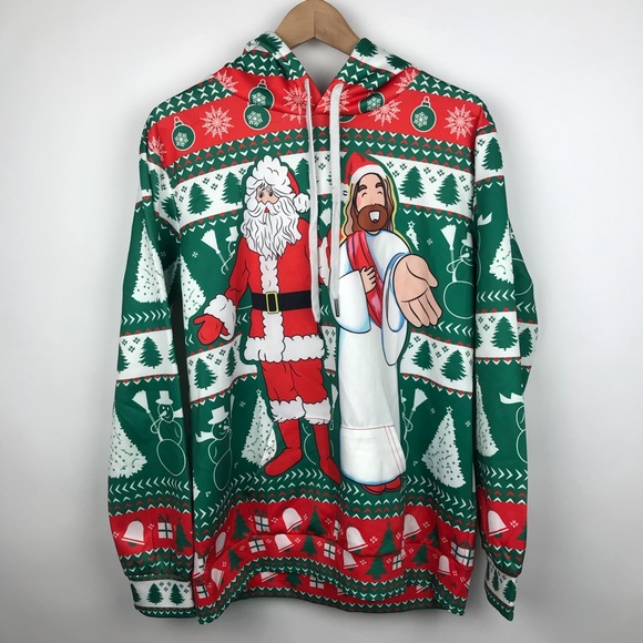 Other - Ugly Christmas Sweater Santa and Jesus Hoodie